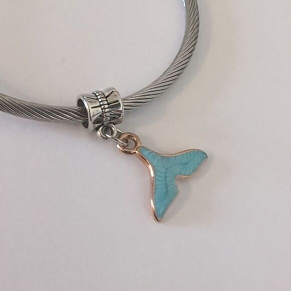 Gold with Blue‎ Enamel Mermaid Tail Dangle Charm for Pandora Style Bracelet - Picture 3 of 4